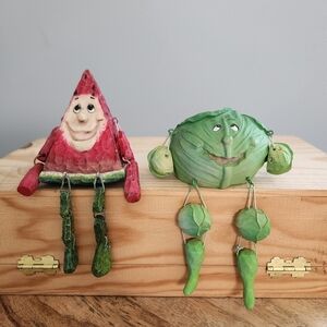 80s Vintage Fruit and Vegetable Watermelon and Cabbage Shelf Sitters